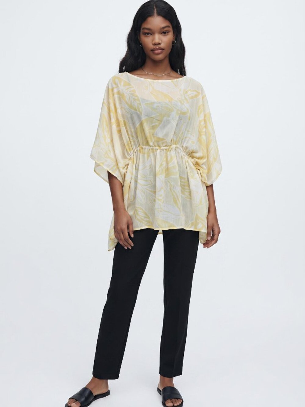 H&M Yellow Sheer Chiffon Floral Fun Casual Top XL Recycled